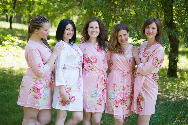 Pink Cabbage Roses Pattern Bridesmaids Robes|Pink Cabbage Roses Pattern Bridesmaids Robes|Cabbage Roses