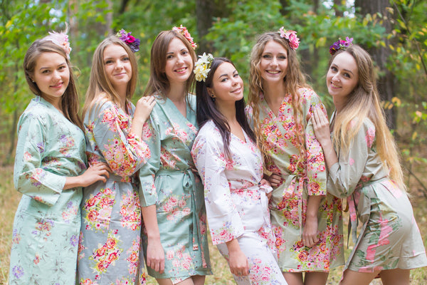Grayed Jade and Shades of Green Wedding Colors Bridesmaids Robes
