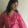Red Aztec Knee Length, Kimono Crossover Belted Robe