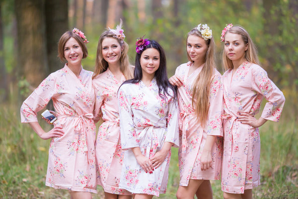 Faded Flowers Pattern Bridesmaids Robes|Blush Faded Flowers Pattern Bridesmaids Robes|Faded Flowers