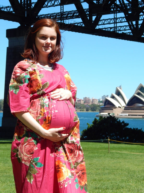 Magenta Butterfly Sleeves Empire Waist Maternity Kaftan