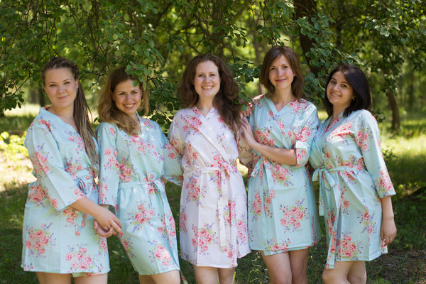 Light Blue Faded Flowers Pattern Bridesmaids Robes