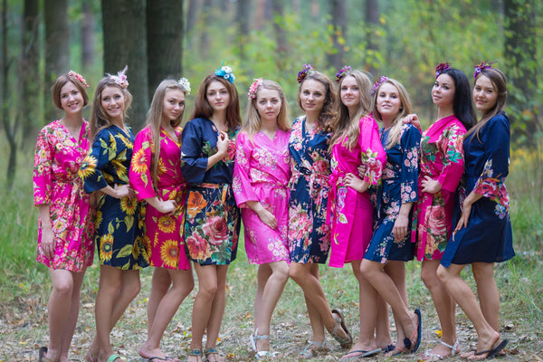 Navy Blue and Fuchsia Hot Pink Wedding Colors, Bridesmaids Robes