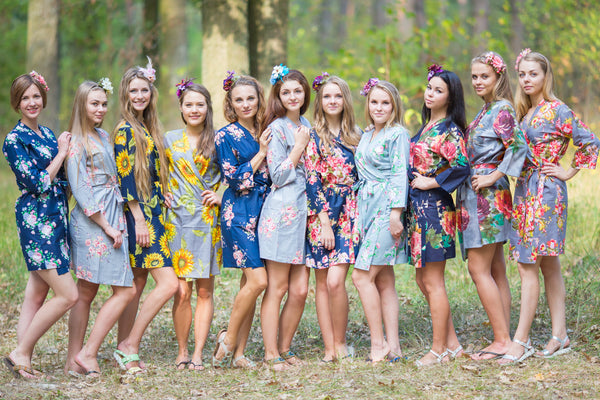 Navy and Gray Wedding Colors Bridesmaids Robes