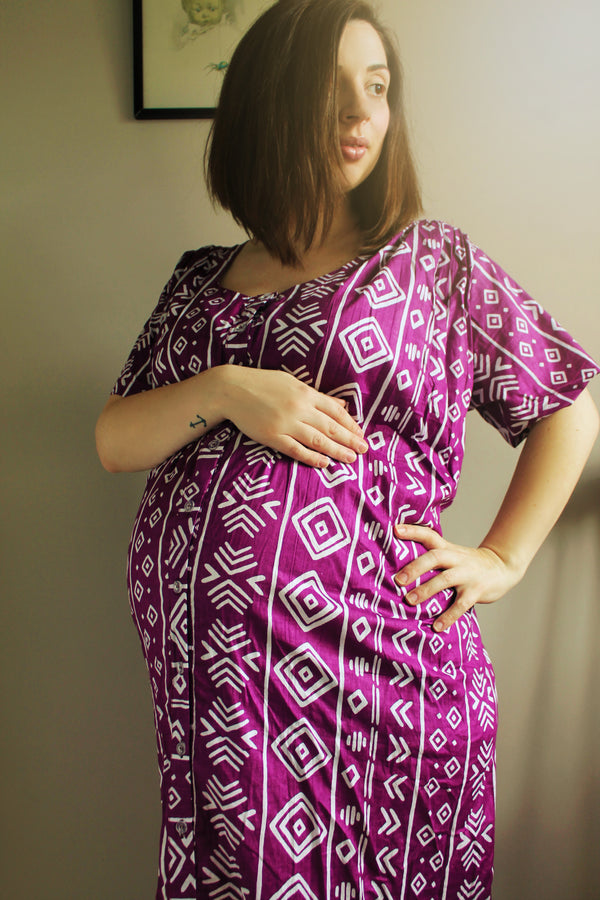 Aztec Front Buttoned Muumuu Perfect as labor, delivery gown, nursing kaftan, to be moms, Baby shower, maternity wear, hawaiian caftan|2|3|4|AZTEC PRINTS
