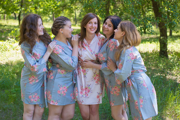 Faded Flowers Pattern Bridesmaids Robes|Silver Faded Flowers Pattern Bridesmaids Robes|Faded Flowers