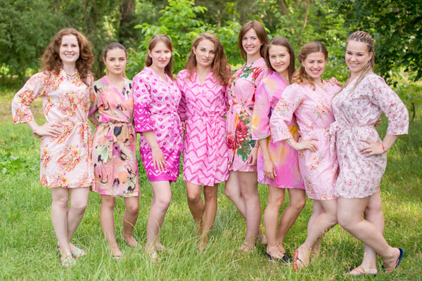 Assorted Pink Robes, Shades of Pink Bridesmaids Robes