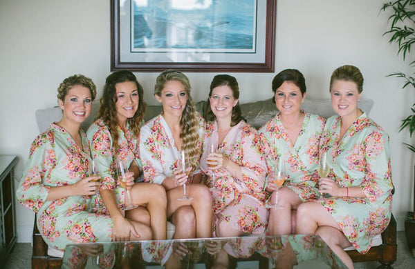 Pink and Mint Wedding Colors Bridesmaids Robes