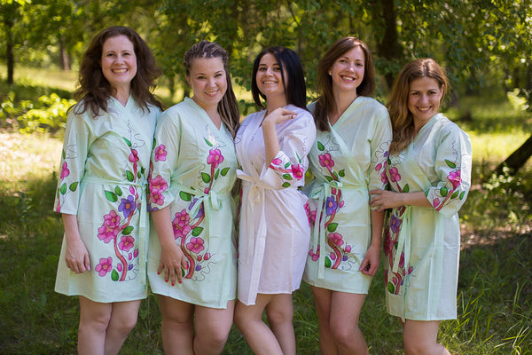 Mint Swirly Floral Vine Pattern Bridesmaids Robes