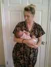 Brown Organic Cotton Hand-Blocked Front Buttoned Hospital Gown
