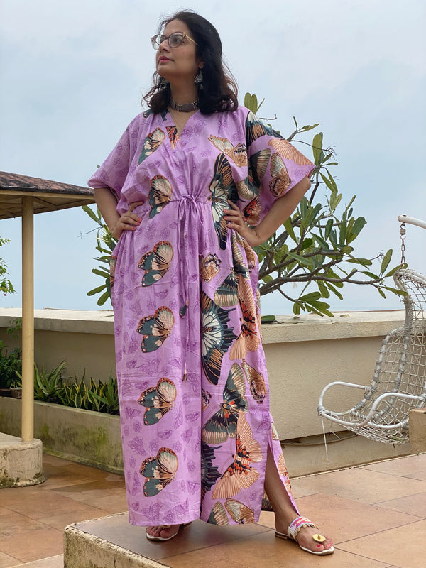 Butterfly Baby V-Neck, Cinched Waist Ankle Length Kaftan