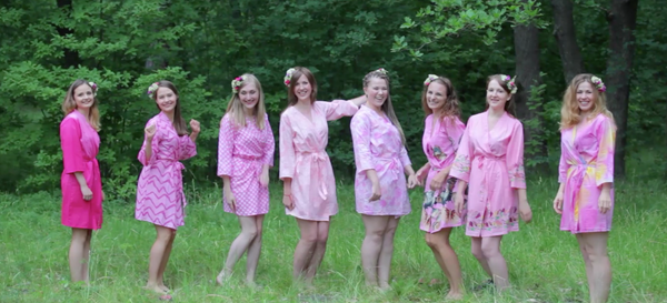 Assorted Pink Patterns, Shades of Pink Bridesmaids Robes