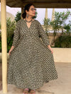 Green Diamond Motif Hand-Blocked Free Flow Dress | Available in both Knee and Ankle Length