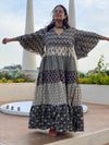 Black Ivory Mixed Hand Block Printed 5 Tiered Dress