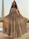 Ivory Mixed Patterns Hand Block Printed 5 Tiered Spaghetti Dress