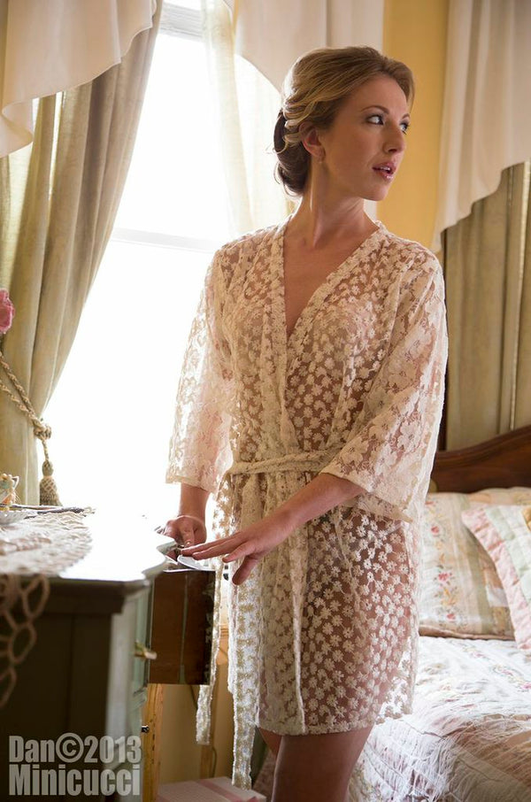Sheer Ivory Lace Robe