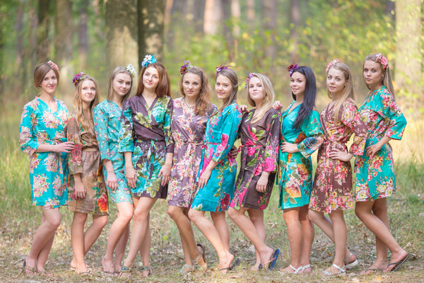 Teal and Brown Wedding Colors Bridesmaids Robes