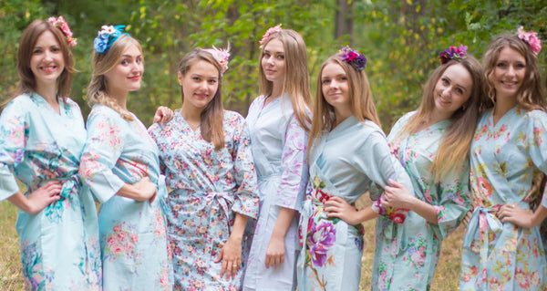 Shades of Light Blue Wedding Colors Bridesmaids Robes