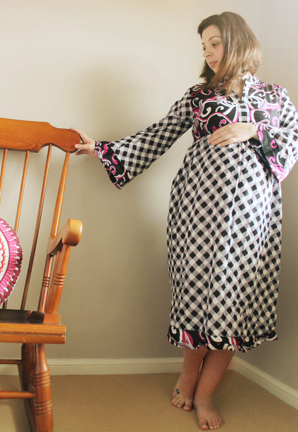 Gray Plaid Maxi Maternity Dress