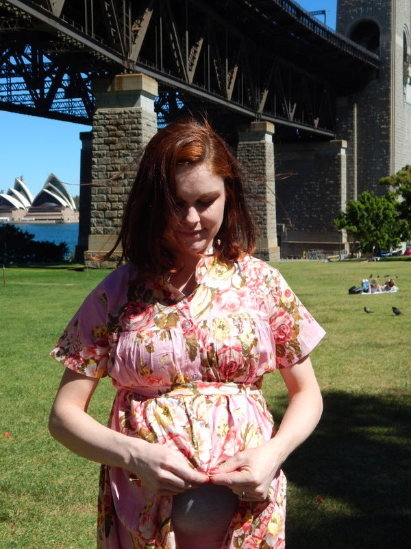 Pink Floral Front Buttoned Maternity Dress