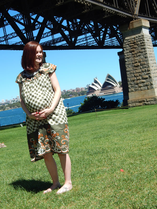 Green Plaid Floral Maxi Maternity Dress