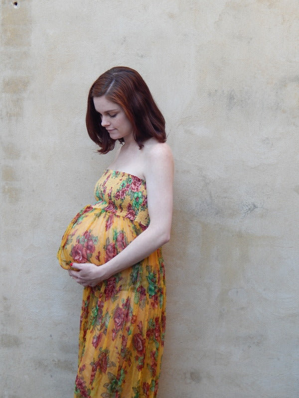 Yellow Chiffon Split Front Maternity Dress