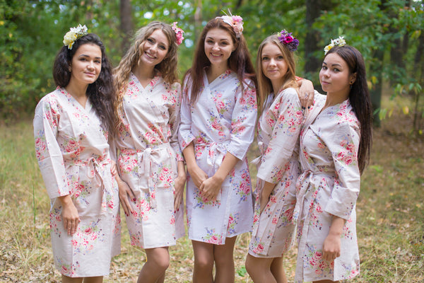 Champagne Faded Flowers Pattern Bridesmaids Robes
