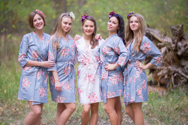 Gray Faded Flowers Pattern Bridesmaids Robes
