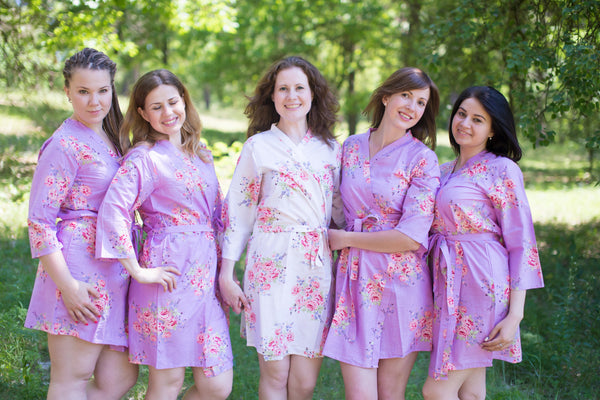 Lilac Faded Flowers Pattern Bridesmaids Robes