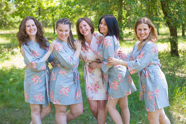 Silver Faded Flowers Pattern Bridesmaids Robes