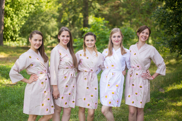 Gray Falling Daisies Pattern Bridesmaids Robes