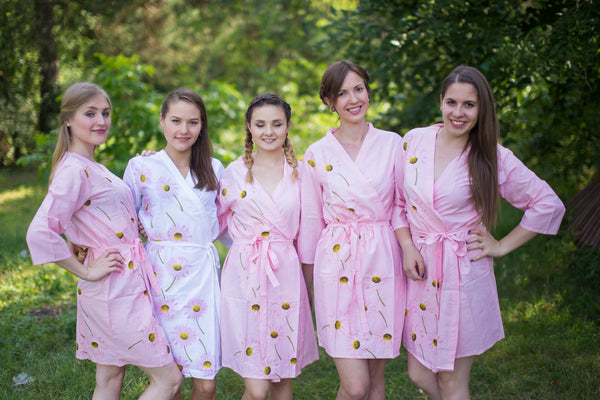 Falling Daisies Pattern Bridesmaids Robes|Pink Falling Daisies Pattern Bridesmaids Robes|Falling Daisies
