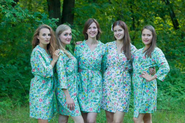 Mint Happy Flowers Pattern Bridesmaids Robes