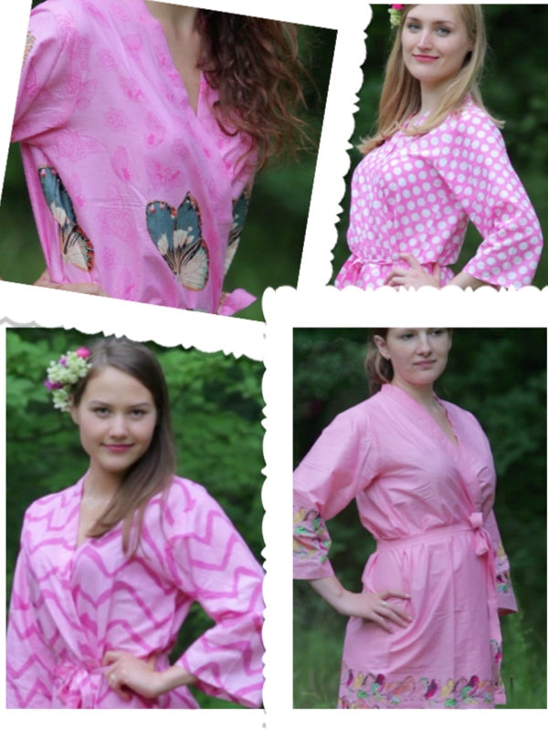 Assorted Pink Patterns, Shades of Pink Bridesmaids Robes