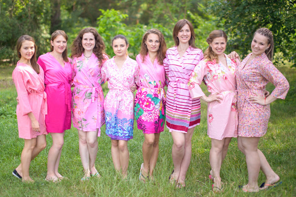 Assorted Pink Patterned Robes, Shades of Pink Bridesmaids Robes