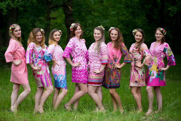 Assorted Pink Pattern Robes, Shades of Pink Bridesmaids Robes