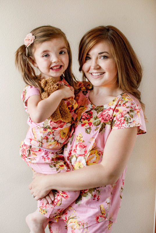 Pink Floral Mommy Baby Matching Pajama Sets