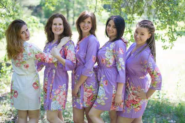 Lilac Cabbage Roses Pattern Bridesmaids Robes