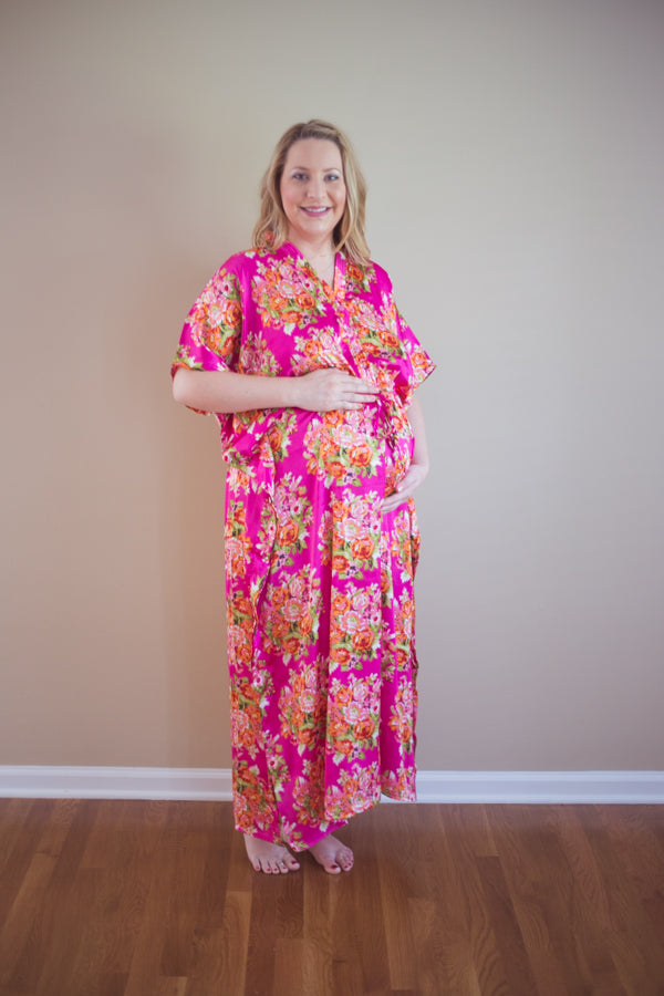 Magenta Silk Front Buttoned Hospital Gown
