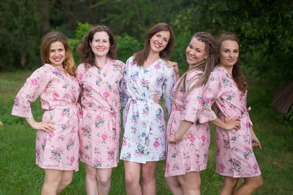 long blue floral bridesmaid dress Personalized Bridesmaid Robe Satin Lace, White Plus / Metallic Rose Gold / Bride