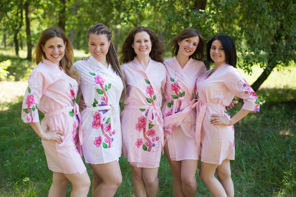 Pink Swirly Floral Vine Pattern Bridesmaids Robes