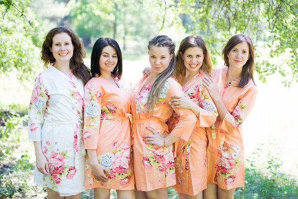 Peach Cabbage Roses Pattern Bridesmaids Robes