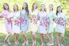 Mismatched One Long Flower Patterned Bridesmaids Robes in Soft Tones