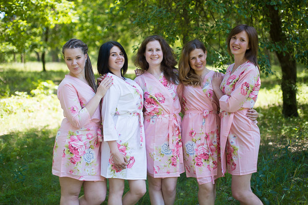 Pink Cabbage Roses Pattern Bridesmaids Robes