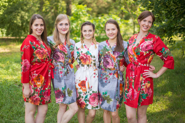 Red and Gray Wedding Colors Bridesmaids Robes