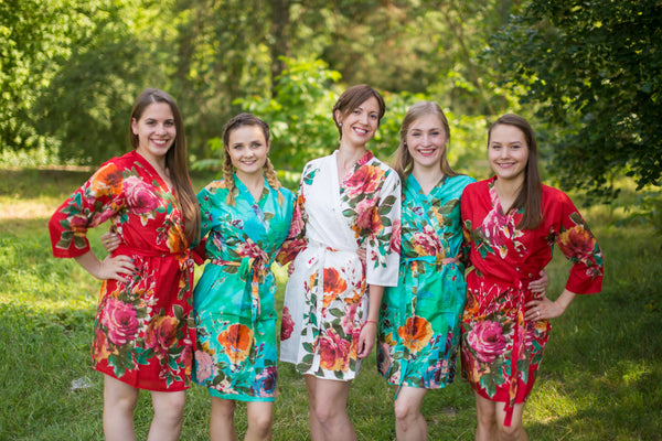 Red and Aqua Wedding Colors Bridesmaids Robes