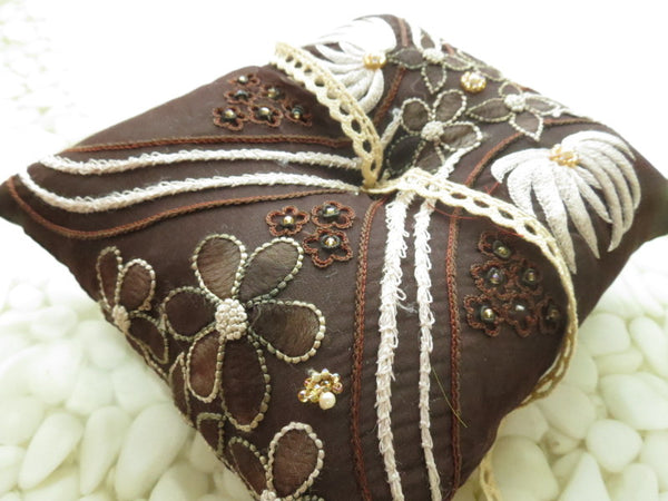One of a kind embroidered Ring Bearer Pillow