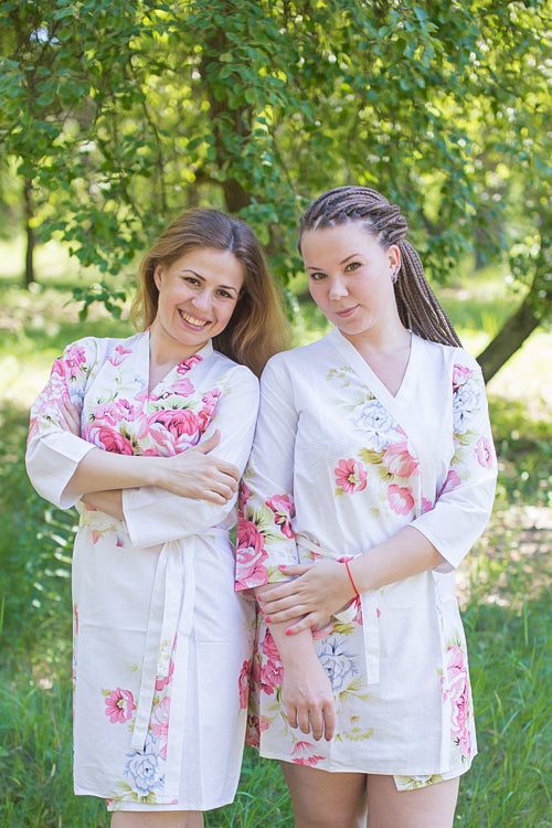 White Cabbage Roses Pattern Bridesmaids Robes