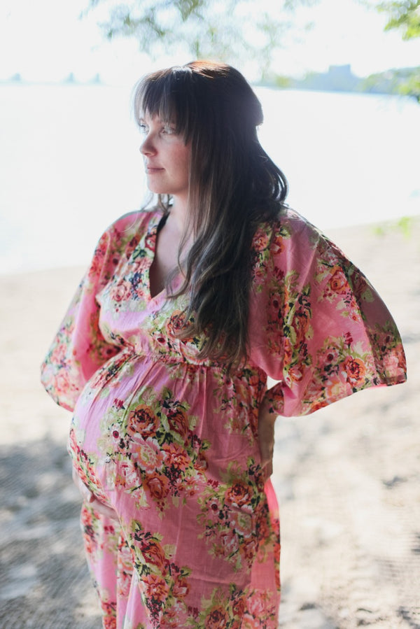 Floral Empire Waist Dress Butterfly Sleeves Maternity Kaftan
