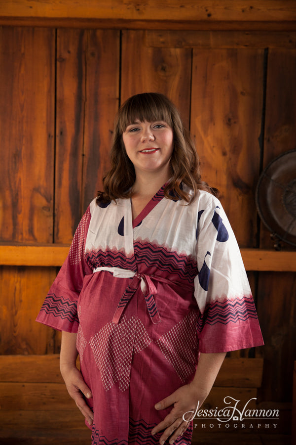 Burgundy Paisley Maternity Hospital Gown